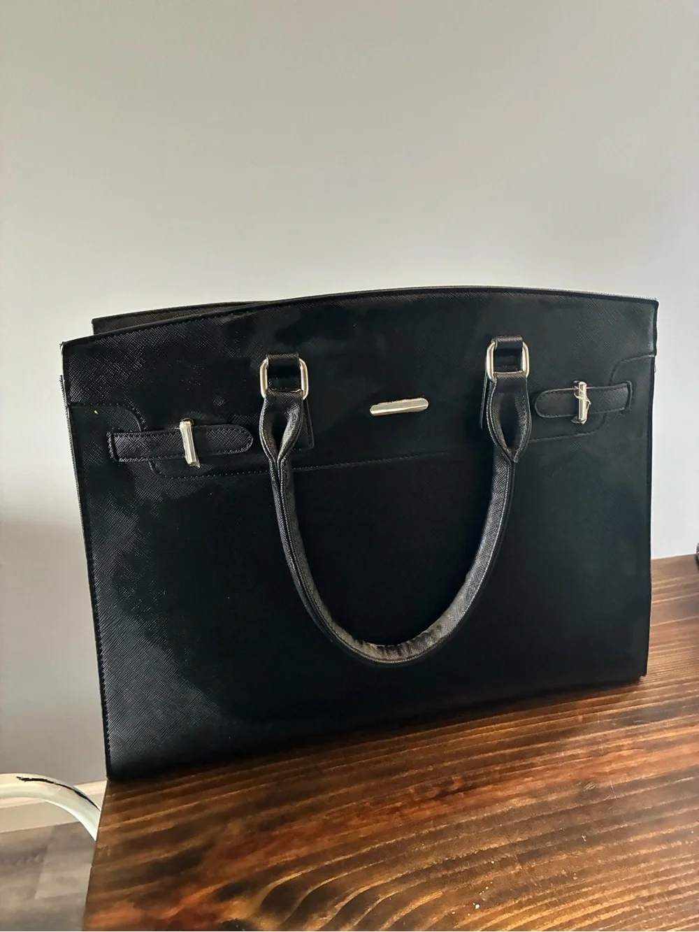 Black Structured Tote Bag with Detachable Strap